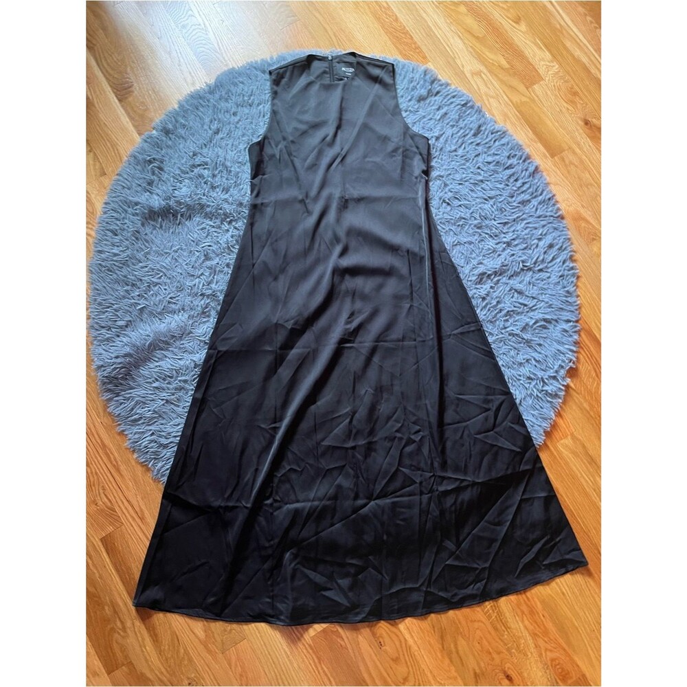 Aleeza Paris Black Sleeveless A-Line Slip Maxi Dress Closed Neck Size M - Picture 2 of 6